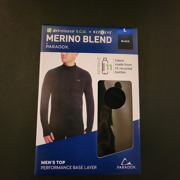 NWT, Paradox Men's LG Merino Wool Blend Performance Base Layer Long Sleeve Black - Picture 5 of 8